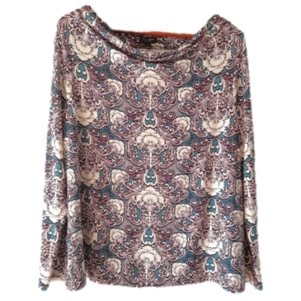 Talbots NWT Cowl Neck Purple Blue Floral Top Long Sleeve  Plus Size 2X Petite